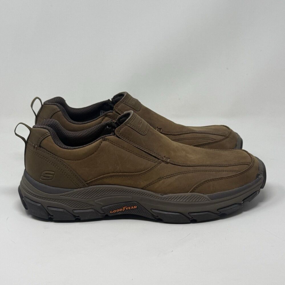 Skechers Respected Lowry Shoes Mens 11 Brown Leather Slip On Comfort Loafers